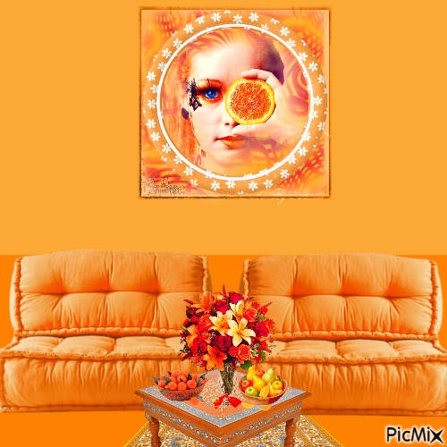 Portrait in orange color palette - Free PNG