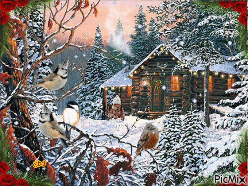 Christmas at the cabin - GIF animado grátis