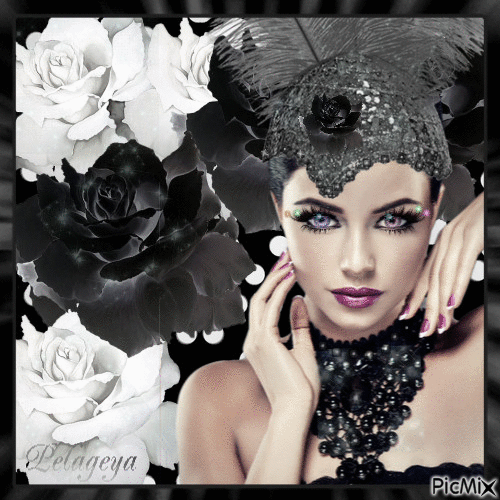 la femme et la fleur noir et blanc - Δωρεάν κινούμενο GIF