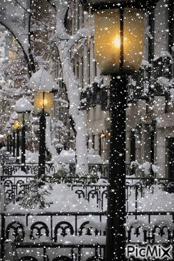 nevando  en la ciudad - GIF animado grátis