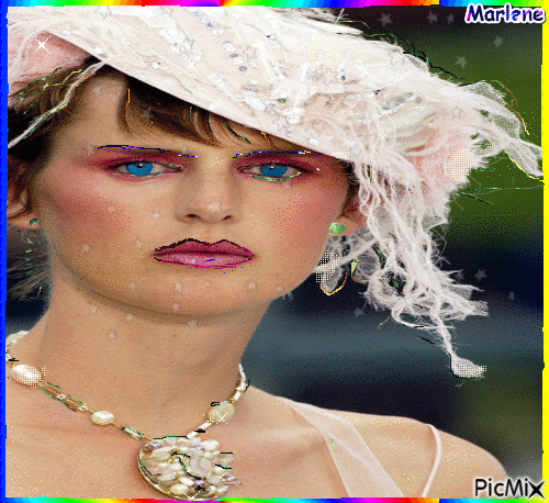 Portrait Woman Colors Deco Glitter Fashion Glamour White Hat - Безплатен анимиран GIF