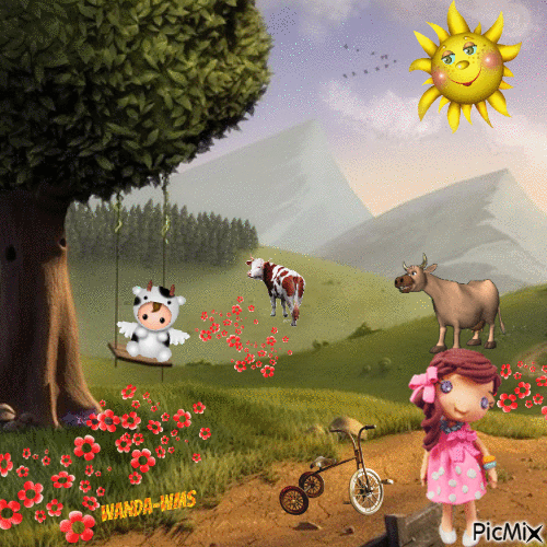 Cute-country-cows-nature - Free animated GIF
