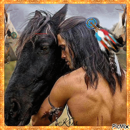 Amérindien qui dompte son cheval - Zdarma animovaný GIF