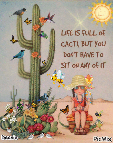 Cartoon Captioned Life Is Full Of Cacti, But You Don't Have To Sit On Any Of It - GIF animado gratis