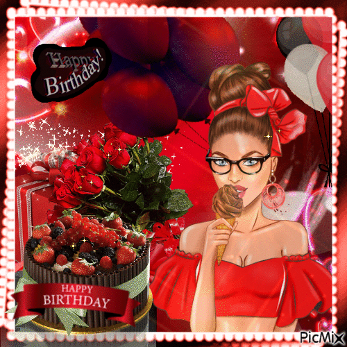 Feliz cumpleaños - Rojo y negro - Безплатен анимиран GIF