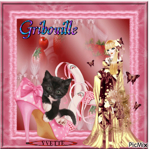 la chatte Gribouille et sa maîtresse - GIF animé gratuit