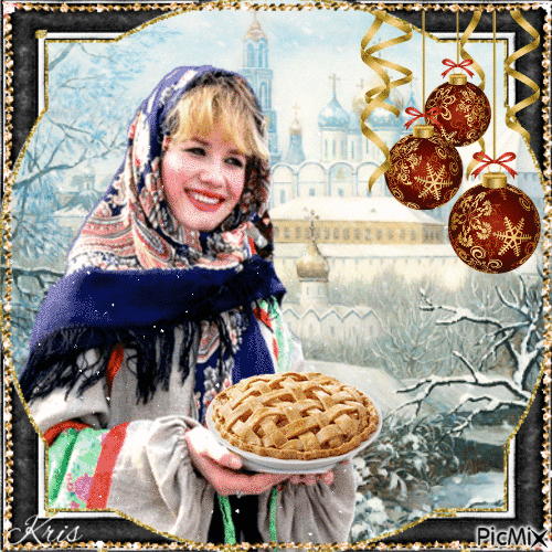 Noël en Russie dans le style traditionnel - Gratis animeret GIF