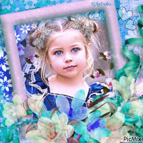 Portrait of a little girl with flowers - Free animated GIF