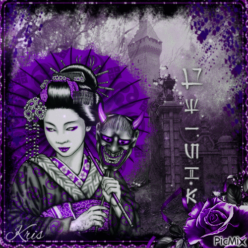 Geisha dans des tons gothiques sombres - Бесплатный анимированный гифка