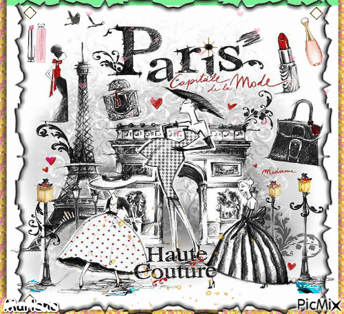 Portrait Eiffel Paris Women Birds Glamour Glitter Vintage - GIF animé gratuit