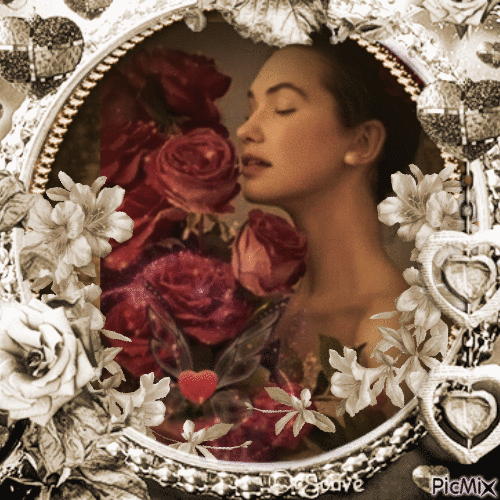 Mujer con rosas - Vintage - GIF animado gratis