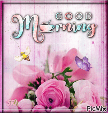 Good Morning Pink flowers - GIF animé gratuit