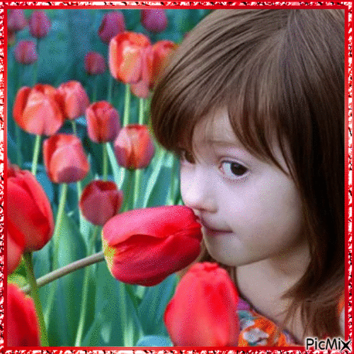 Fille et Tulipes - Gratis animeret GIF