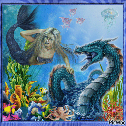 Sirène et dragon. - Ücretsiz animasyonlu GIF