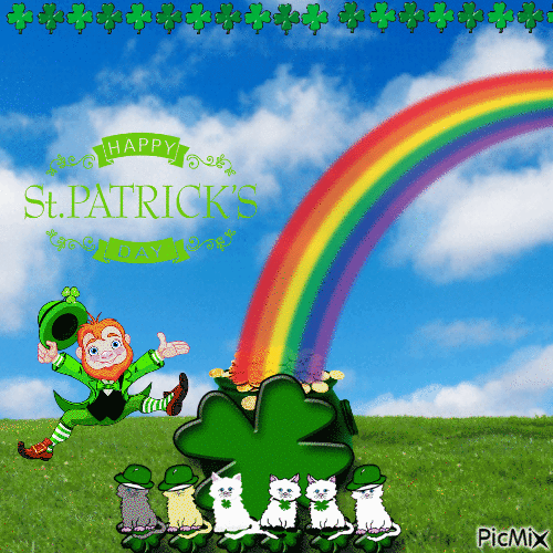 St. Patrick's Day leprechaun and cats - Free animated GIF