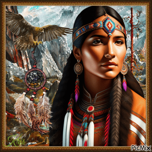 Portrait d'une femme amérindienne - 無料のアニメーション GIF