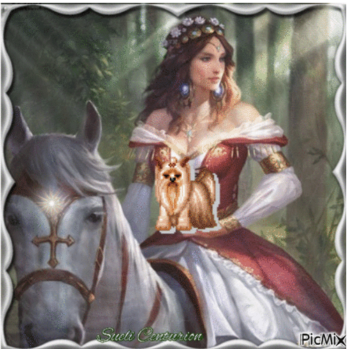 Mulher passeando com um cavalo e um cachorro - Δωρεάν κινούμενο GIF