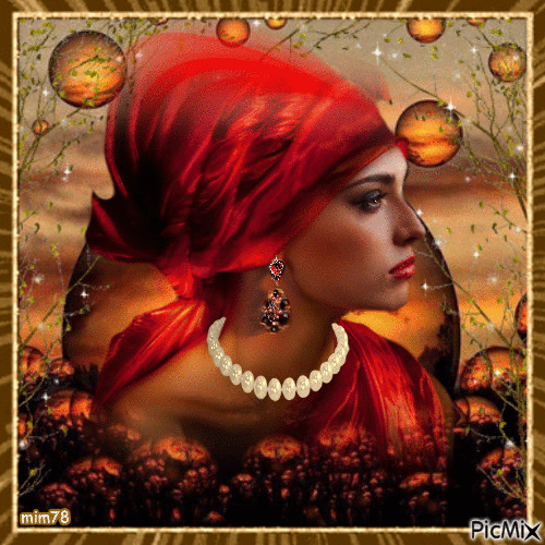 femme et foulard rouge - Free animated GIF
