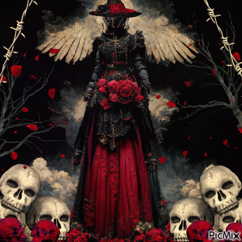 WITCH AND RED ROSES - Free animated GIF