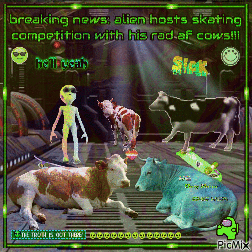 alien and his cow friends skating!!! - Ücretsiz animasyonlu GIF