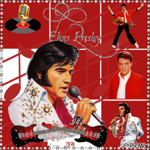 📀 🔊 🎼 🎤 🎶 Elvis Presley in red and white color - Ingyenes animált GIF