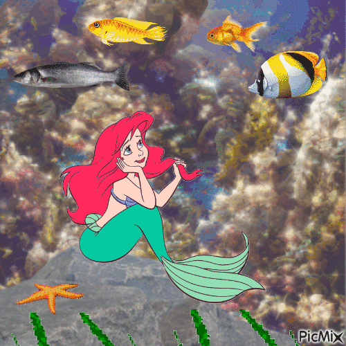 Ariel and fish friends - GIF animé gratuit