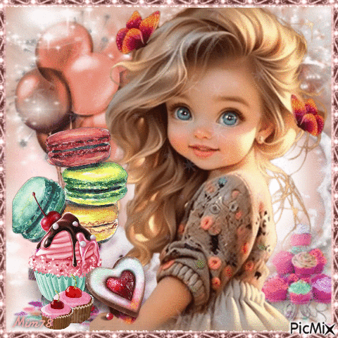 Petite fille et petits gâteaux - GIF animado grátis