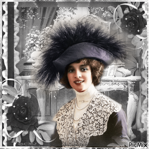 Vintage Woman in Black and White - 免费动画 GIF