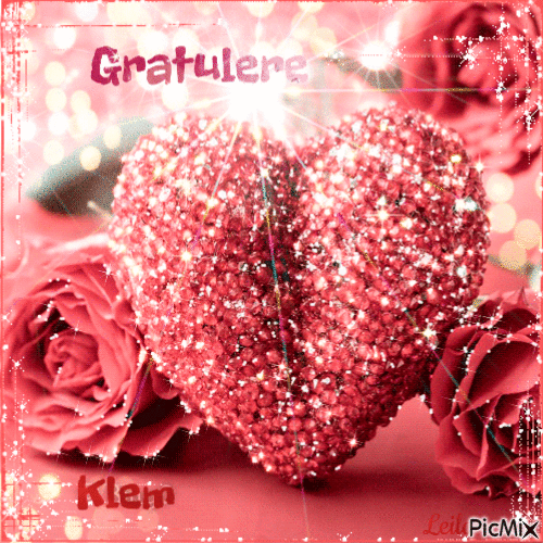 Congratulations. Hug. Red heart and flowers - GIF animado grátis