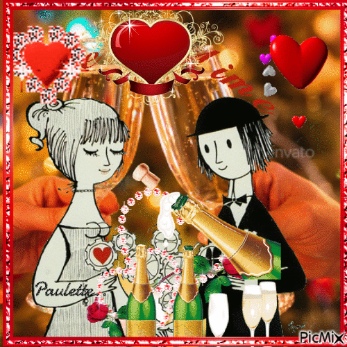champagne pour la VALENTIN - Animovaný GIF zadarmo