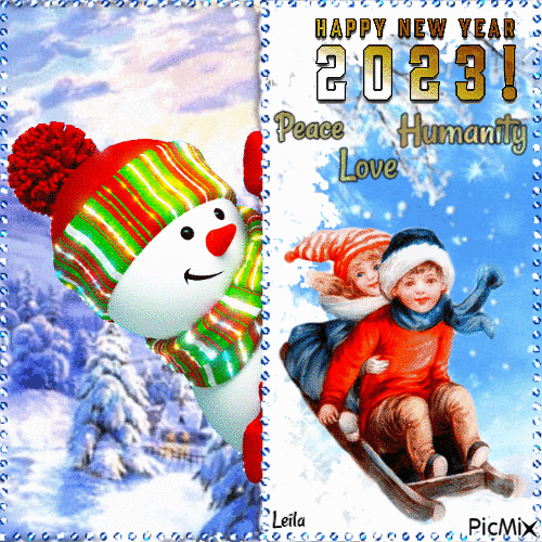 Happy New Year 2023. Peace, Humanity, Love - Free animated GIF