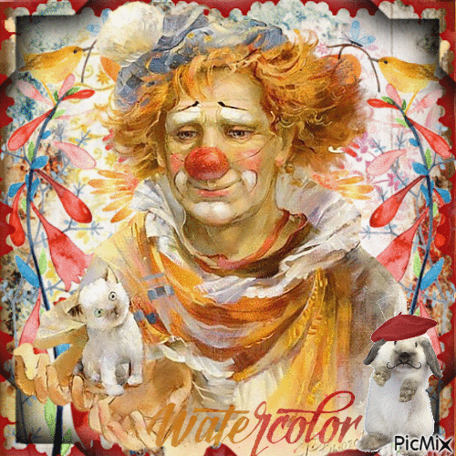 Clown - Watercolor - Бесплатни анимирани ГИФ