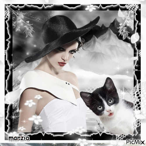 cappello nero e gatto - GIF animasi gratis