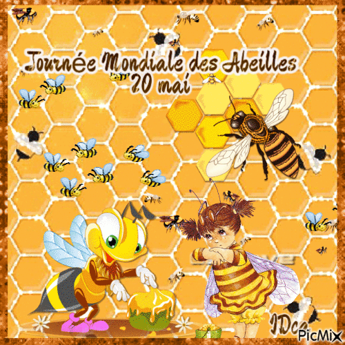 Journée mondiale des abeilles le  20 mai - Бесплатный анимированный гифка