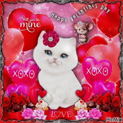 Cat and mouse of Valentine's Day! - GIF animado grátis
