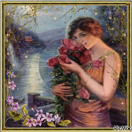 femme et fleurs - Δωρεάν κινούμενο GIF