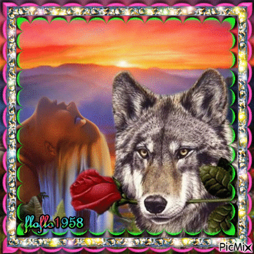 Le loup et la rose - GIF animé gratuit