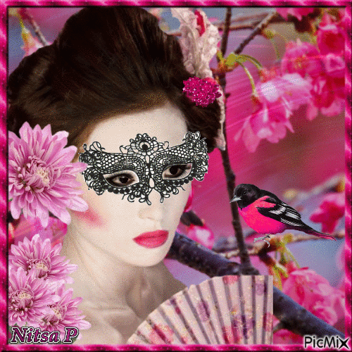 Geisha with a mask . Contest - Free animated GIF