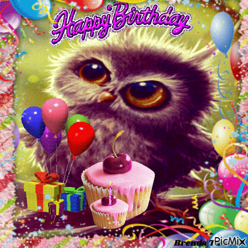 OWL BIRTHDAY - GIF animado grátis