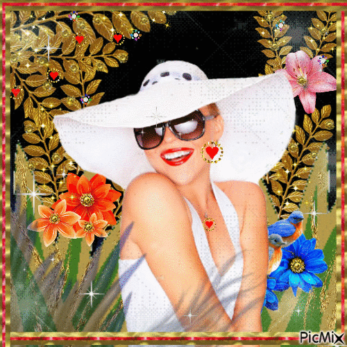 Portrait of a lady whith a white hat - Free animated GIF