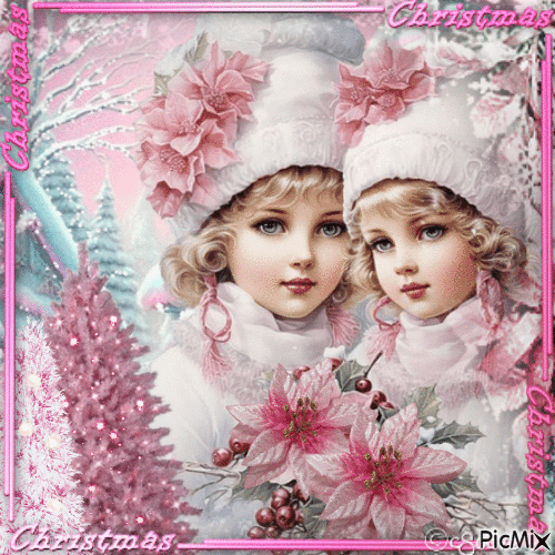 Noël tons pastels rose et bleu - Darmowy animowany GIF