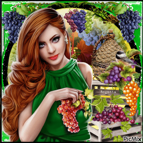 Woman & Grapes - Free animated GIF