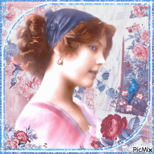 Vintage Woman in Blue and Pink shades