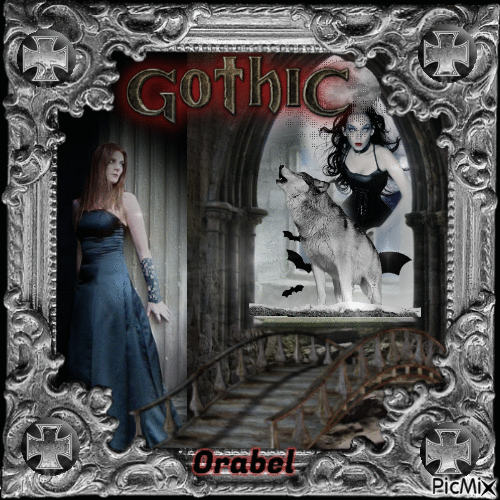 Gothic girl with wolf - Free animated GIF