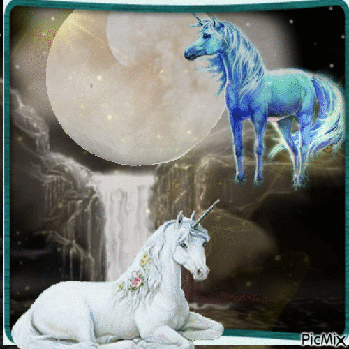 Unicornios con cascada - Gratis geanimeerde GIF