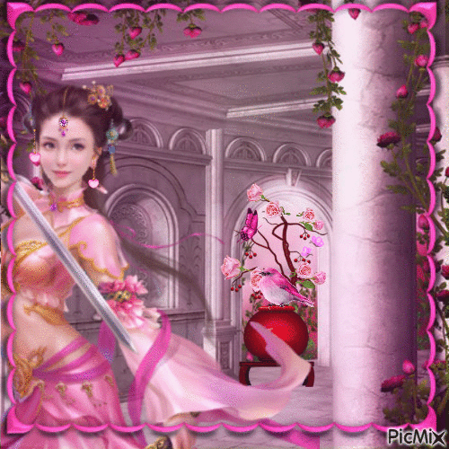 femme orientale en rose - GIF animate gratis