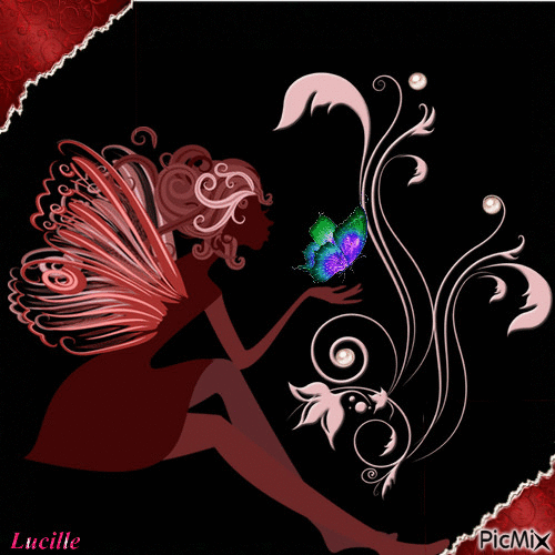 Lady & butterfly - Free animated GIF