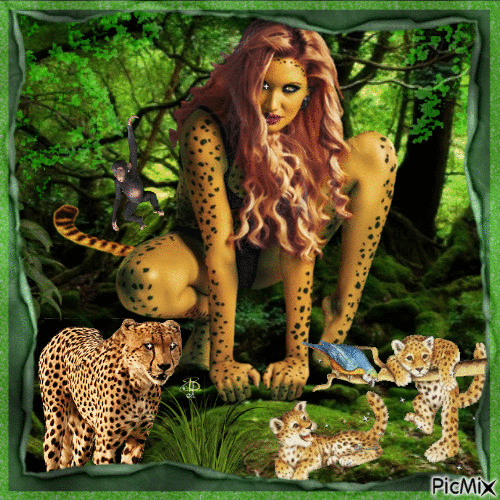 woman cheetah & friends - Ingyenes animált GIF