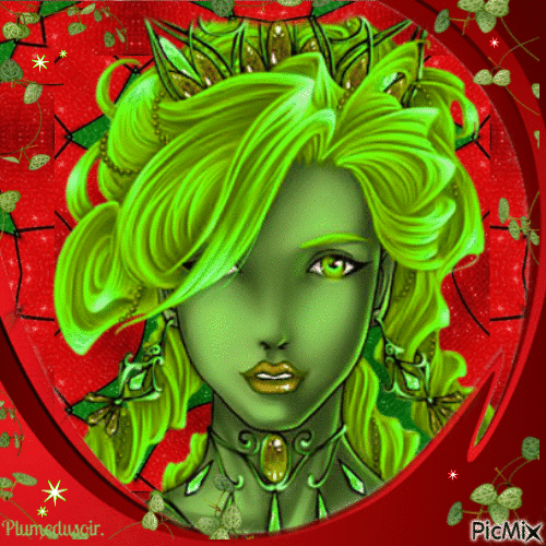 Portrait fantaisie vert et rouge. - GIF animé gratuit