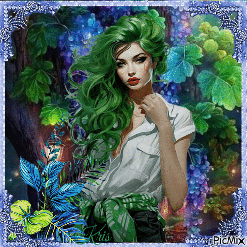 Femme en vert et bleu - Δωρεάν κινούμενο GIF